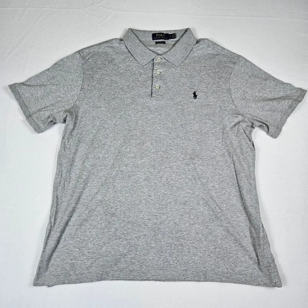 Polo Ralph Lauren Men L Polo Shirt Classic Fit Interlock Pony Gray Casual Cotton